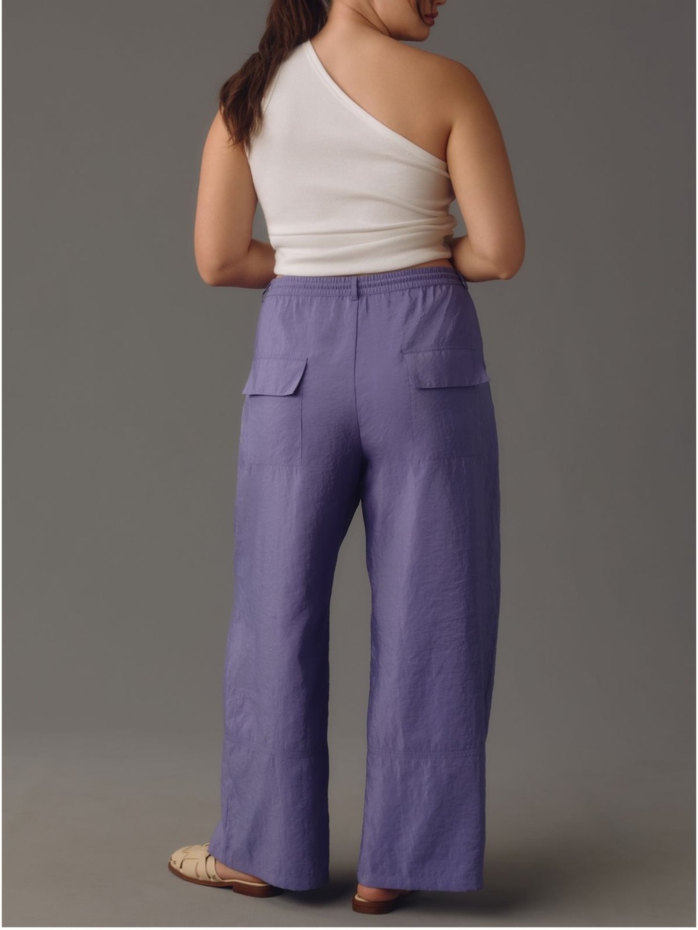 Anthropologie Maeve Seamed Wide Leg Track Pants Purple Pockets Sz XL - Picture 3 of 12